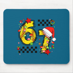 Checkered 67 Softball Santa Hat Christmas Six Seve Mouse Mat