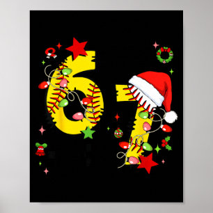 Checkered 67 Softball Santa Hat Christmas Six Seve Poster