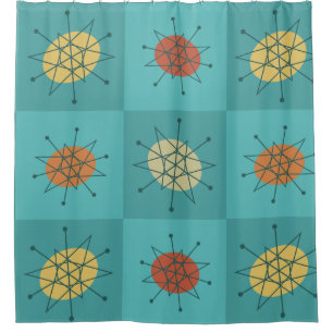 Checkered Atomic Age Turquoise Shower Curtain