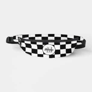 Checkered Black and White geometric retro Monogram Bum Bags