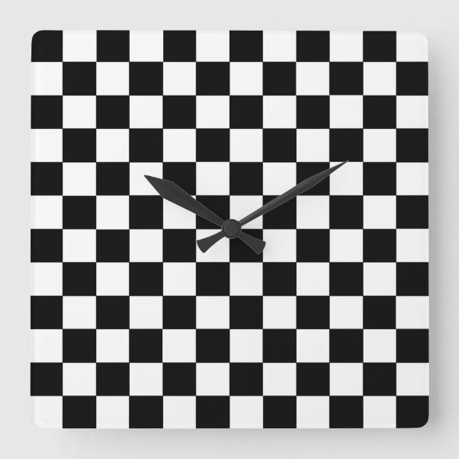 Checkered Black and White Square Wall Clock (Front)