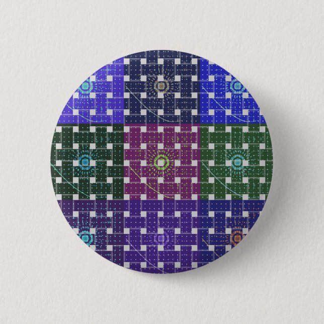 Checkered Blue and Purple Art Print 6 Cm Round Badge (Front)