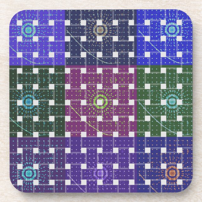 Checkered Blue and Purple Art Print Coaster (Front)