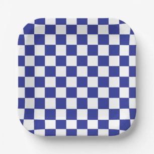 Checkered Blue and White  Paper Plate