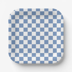 Checkered Blue/Gray and White Paper Plate