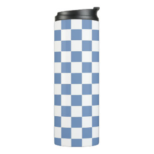 Checkered Blue/Gray and White Thermal Tumbler