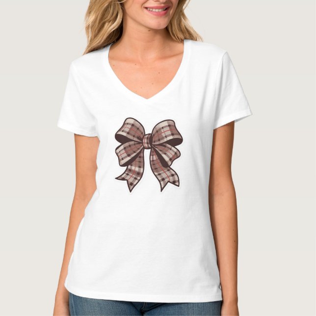 Checkered Bow Coquette Design. T-Shirt (Front)