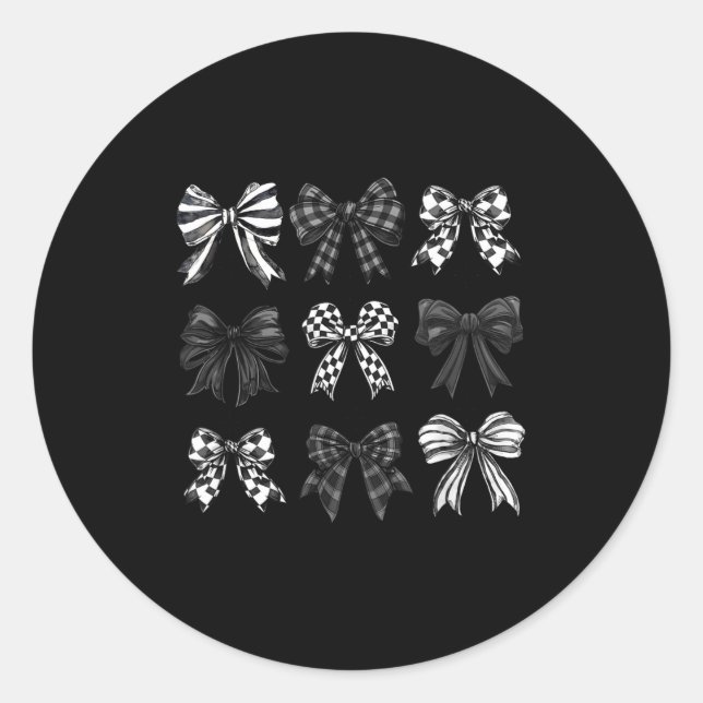 Checkered Bow Coquette Funny Gift Tee Women, Men  Classic Round Sticker (Front)