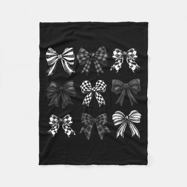 Checkered Bow Coquette Funny Gift Tee Women, Men  Fleece Blanket (Front)