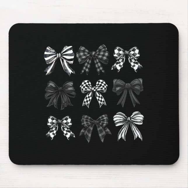 Checkered Bow Coquette Funny Gift Tee Women, Men  Mouse Mat (Front)