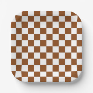 Checkered Brown and White  Paper Plate
