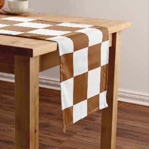 Checkered Brown and White  Short Table Runner
