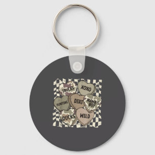 Checkered Camo Conversation Hearts Valentine's Day Key Ring