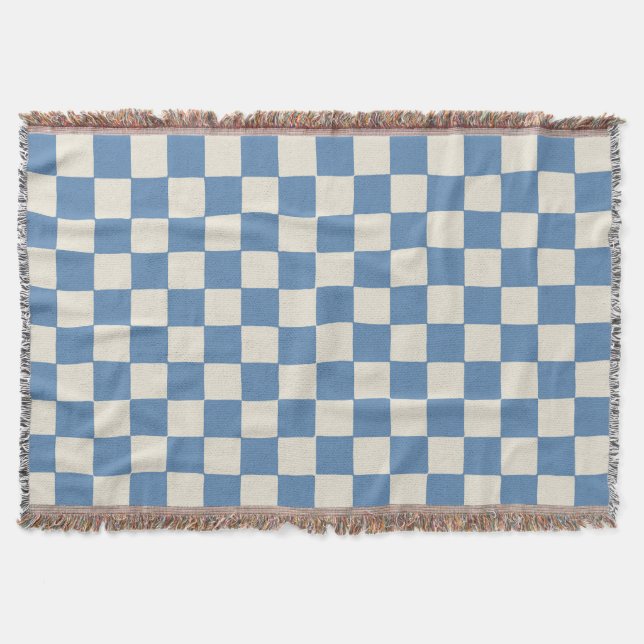 Checkered Checkerboard in Blue Boys Bedroom Decor Throw Blanket (Front)