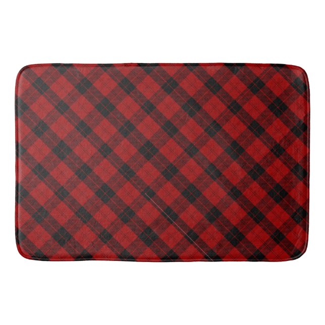 Checkered Christmas Red Buffalo Plaid Bath Mat (Front)