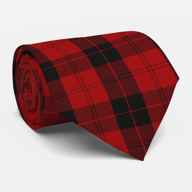 Checkered Christmas Red Buffalo Plaid Tie (Rolled)