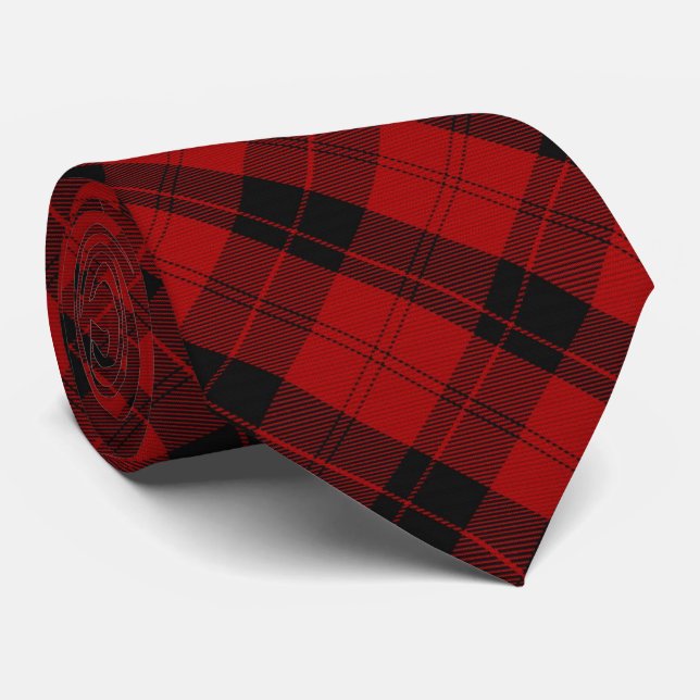 Checkered Christmas Red Buffalo Plaid Tie (Rolled)