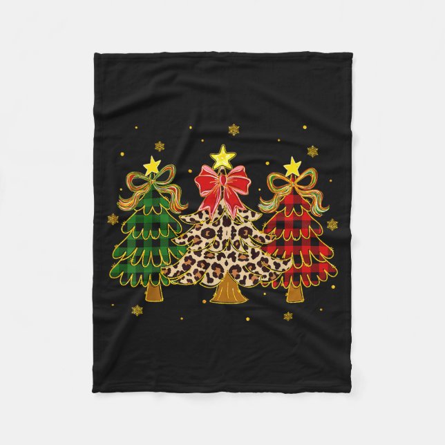 Checkered Christmas Trees Red Green Plaid Leopard  Fleece Blanket (Front)
