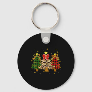 Checkered Christmas Trees Red Green Plaid Leopard  Key Ring