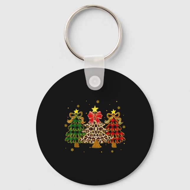 Checkered Christmas Trees Red Green Plaid Leopard  Key Ring (Front)