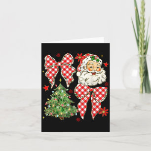 Checkered Coquette Bow Santa Claus Christmas Holid Card