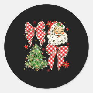 Checkered Coquette Bow Santa Claus Christmas Holid Classic Round Sticker