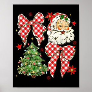 Checkered Coquette Bow Santa Claus Christmas Holid Poster