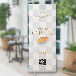 Checkered Croissant QR Bakery Display Retractable Banner