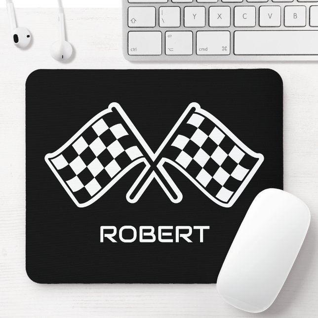 Checkered Flag Custom Name Black Mouse Mat (Creator Uploaded)