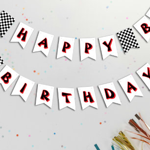 Checkered Flag Race Car Happy Birthday