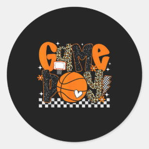 Checkered Game Day Basketball Srts Lover Men Women Classic Round Sticker