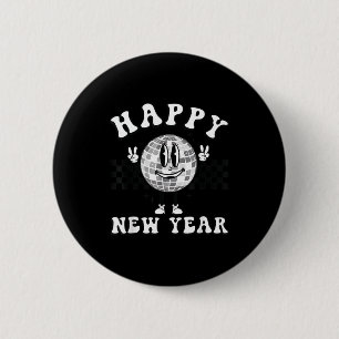Checkered Happy New Year 2026 Disco Ball New Year  6 Cm Round Badge