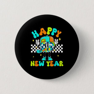 Checkered Happy New Year 2026 Disco Ball New Year  6 Cm Round Badge
