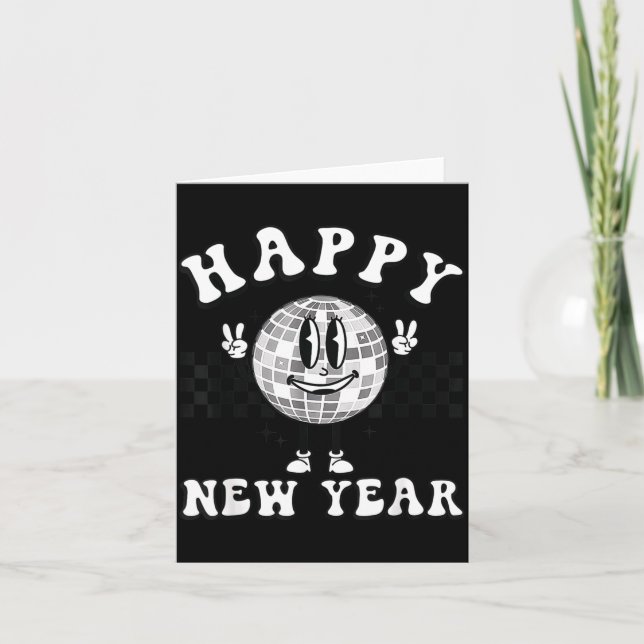 Checkered Happy New Year 2026 Disco Ball New Year  Card (Front)