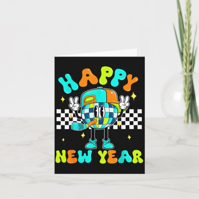 Checkered Happy New Year 2026 Disco Ball New Year  Card (Front)