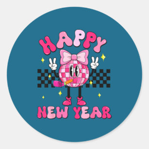 Checkered Happy New Year 2026 Disco Ball New Year  Classic Round Sticker
