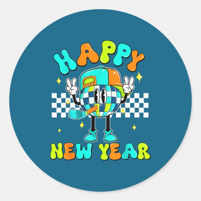 Checkered Happy New Year 2026 Disco Ball New Year  Classic Round Sticker (Front)