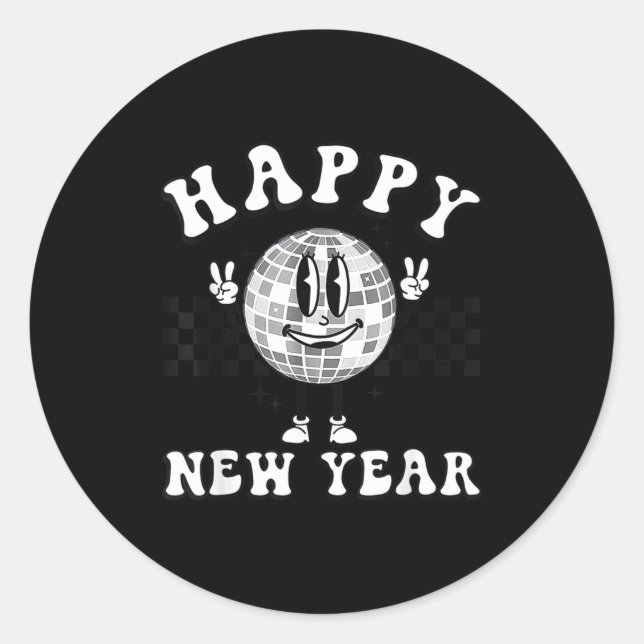 Checkered Happy New Year 2026 Disco Ball New Year  Classic Round Sticker (Front)