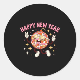 Checkered Happy New Year 2026 Disco Ball New Year Classic Round Sticker