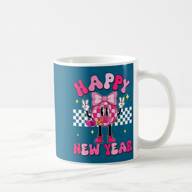 Checkered Happy New Year 2026 Disco Ball New Year  Coffee Mug (Right)