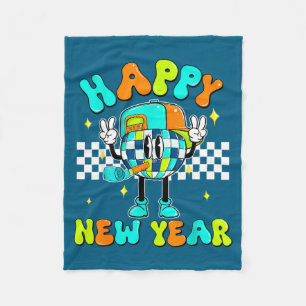 Checkered Happy New Year 2026 Disco Ball New Year  Fleece Blanket