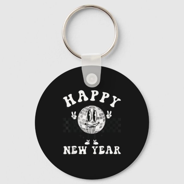 Checkered Happy New Year 2026 Disco Ball New Year  Key Ring (Front)