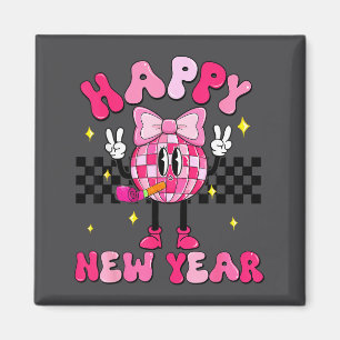 Checkered Happy New Year 2026 Disco Ball New Year  Magnet