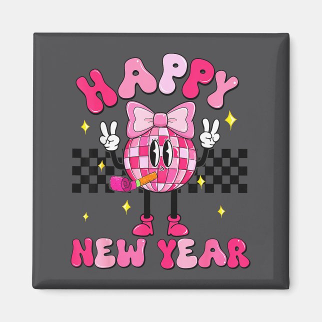 Checkered Happy New Year 2026 Disco Ball New Year  Magnet (Front)