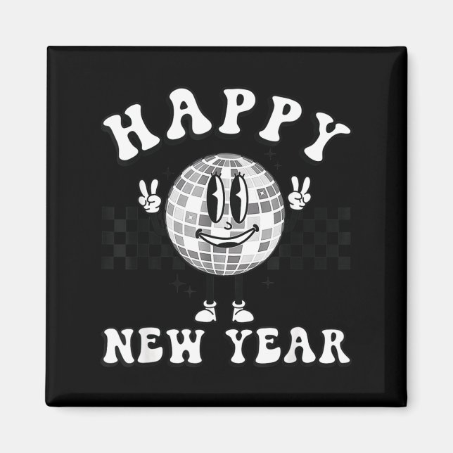 Checkered Happy New Year 2026 Disco Ball New Year  Magnet (Front)