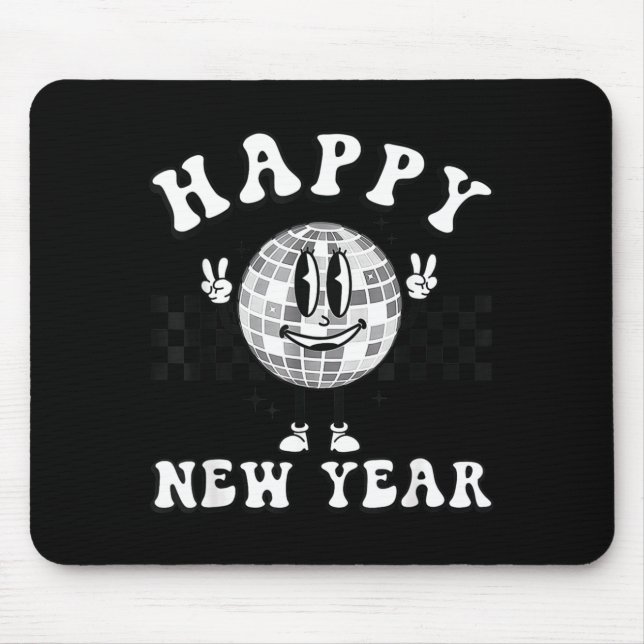 Checkered Happy New Year 2026 Disco Ball New Year  Mouse Mat (Front)