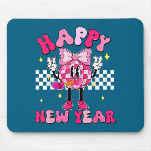 Checkered Happy New Year 2026 Disco Ball New Year  Mouse Mat