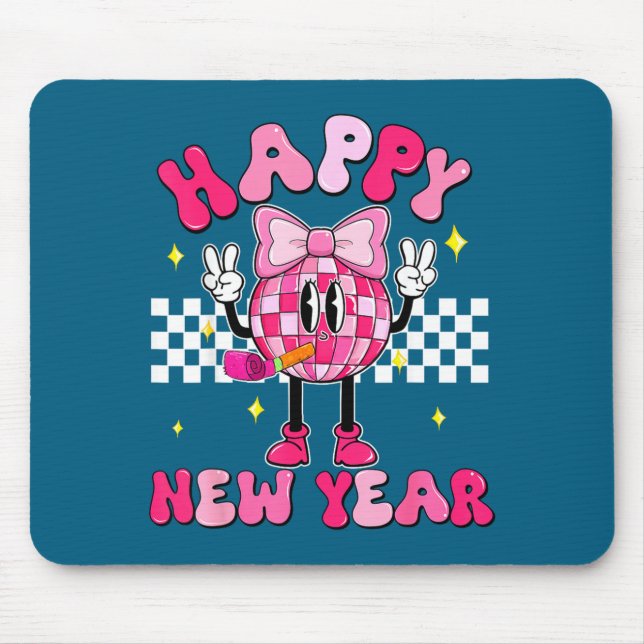 Checkered Happy New Year 2026 Disco Ball New Year  Mouse Mat (Front)