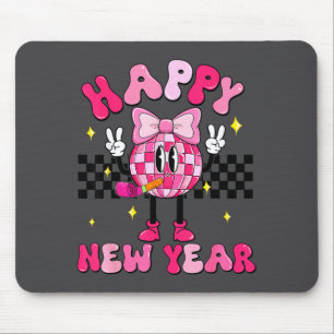 Checkered Happy New Year 2026 Disco Ball New Year  Mouse Mat