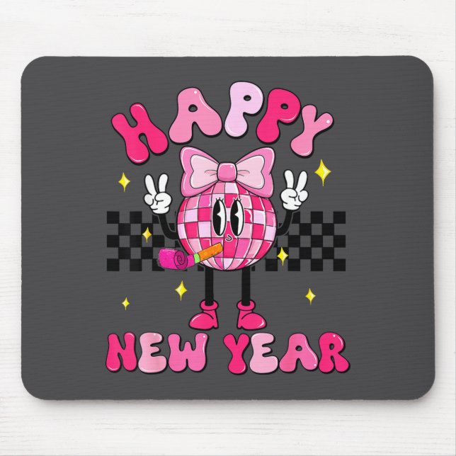Checkered Happy New Year 2026 Disco Ball New Year  Mouse Mat (Front)
